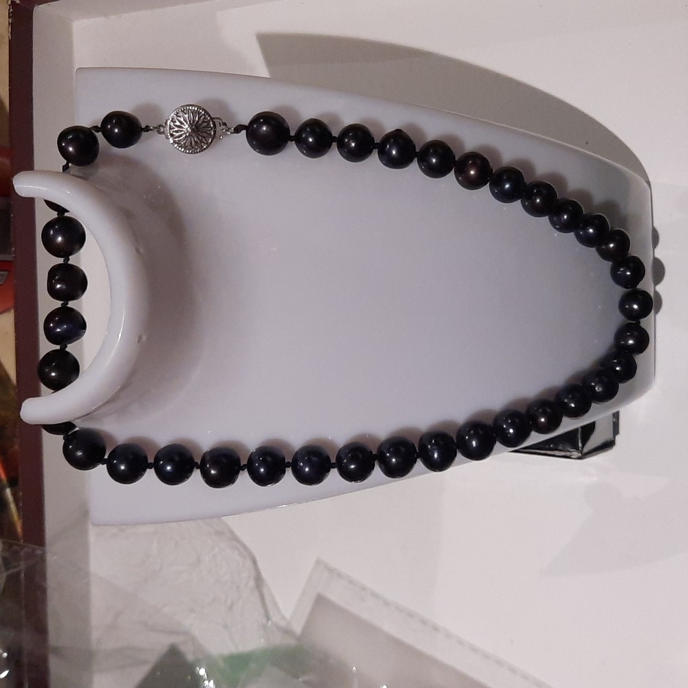 New Chocolate Faux Pearls Beaded Necklace 17" Rhodium Pearl Clasp